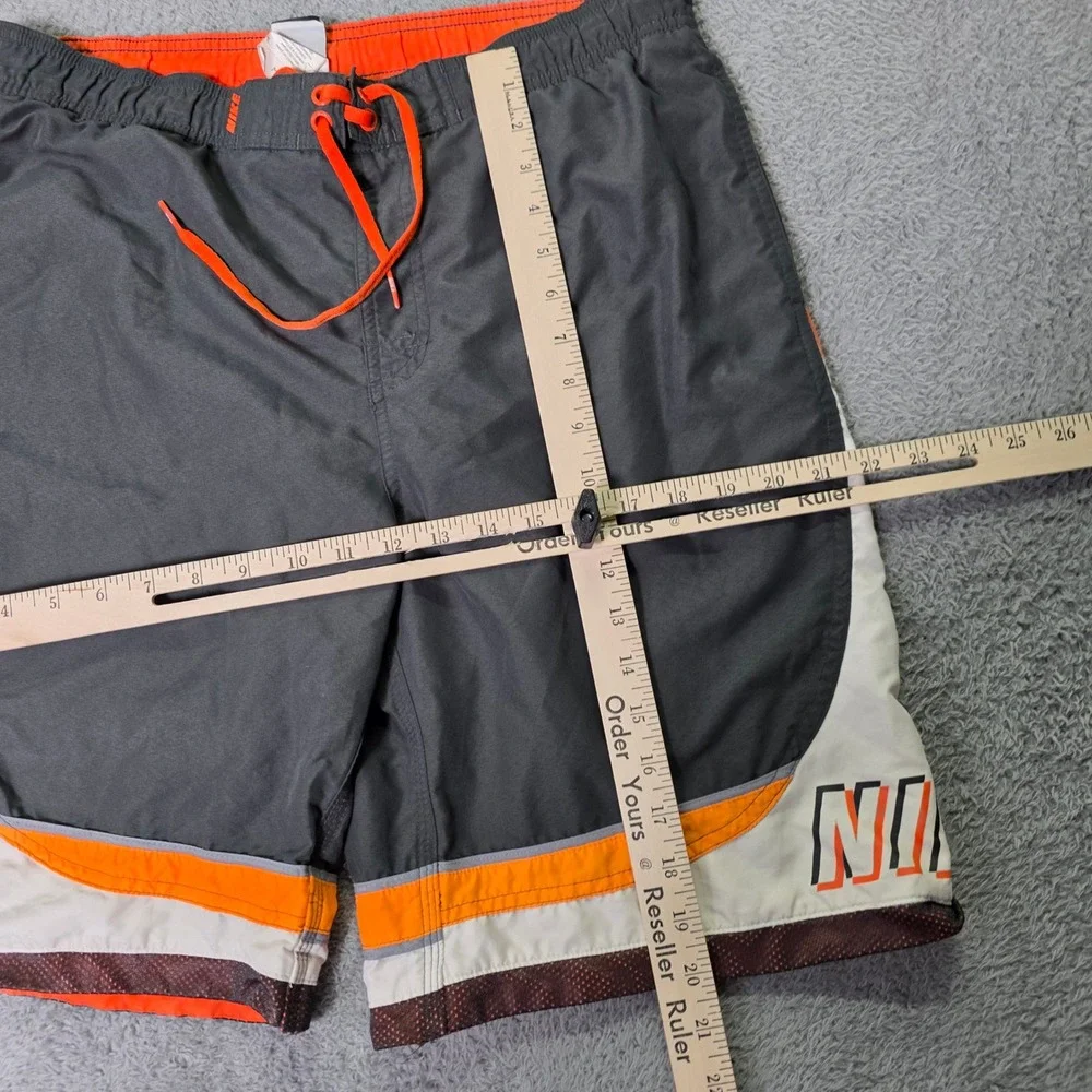 Nike Men M Swim Trunks Grey Orange Colorblock Mesh Lined Board Shorts